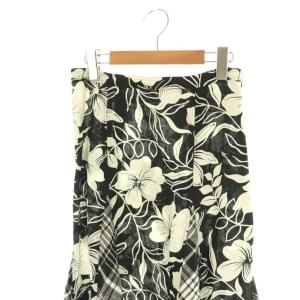 POLO RALPH LAUREN ロングスカート フレアスカート リネン 0 ブラック 黒 ホワイト 白 花柄 チェック柄 /DF GY53