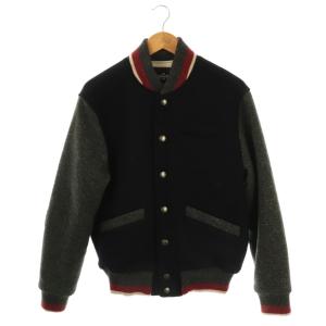 スタジャン ブルゾン ウール エルボーパッチ ジャケット L 紺 ネイビー グレー /AT OS GY53