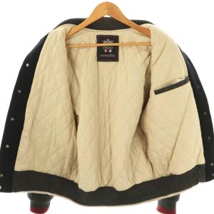 VAN JAC スタジャン ブルゾン ウール エルボーパッチ ジャケット L 紺 ネイビー グレー /AT OS GY53