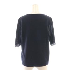 LEONARD ニット カットソー プルオーバー 総柄 花柄 シルク カシミヤ混 LL 紺 青 水色 /CX GY53