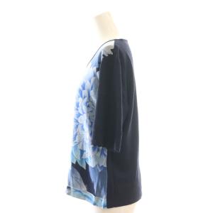LEONARD ニット カットソー プルオーバー 総柄 花柄 シルク カシミヤ混 LL 紺 青 水色 /CX GY53