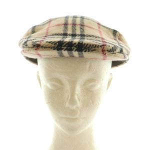 BURBERRY LONDON ハンチング 帽子 ウール チェック柄 L ベージュ 黒 ブラック 赤 レッド 6AP20-115-48