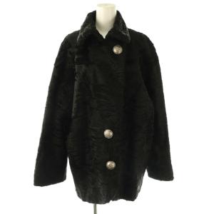 カラクルラムファー ステンカラーコート ブラック