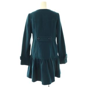 BURBERRY BLUE LABEL コート ダブル ノーカラー フリルギャザー 裏地チェック ウール 38 ブルーグリーン /DF GY53