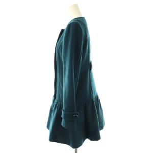 BURBERRY BLUE LABEL コート ダブル ノーカラー フリルギャザー 裏地チェック ウール 38 ブルーグリーン /DF GY53