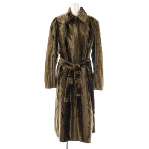 フェイクファーコート ステンカラー シルク ベルト付き 38 ダークブラウン /ES GY53