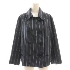 ストライプジャケット ブルゾン シルク 42 ネイビー 紺 ライトブルー 水色 /CX GY53