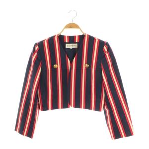 ヴィンテージ マリンジャケット ノーカラー ブルゾン 金ボタン 36 ネイビー レッド ホワイト /ES