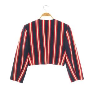 YVES SAINT LAURENT ヴィンテージ マリンジャケット ノーカラー ブルゾン 金ボタン 36 ネイビー レッド ホワイト /ES