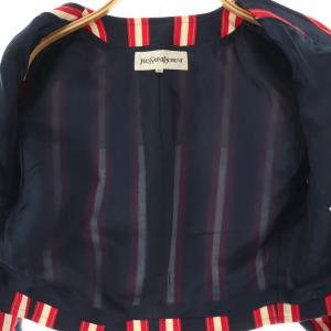 YVES SAINT LAURENT ヴィンテージ マリンジャケット ノーカラー ブルゾン 金ボタン 36 ネイビー レッド ホワイト /ES