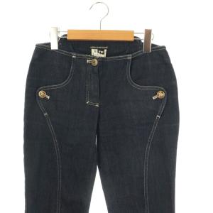 VERSACE デニムパンツ メデューサ 金ボタン セミフレア 22 36 濃紺 インディゴ /ES GY53