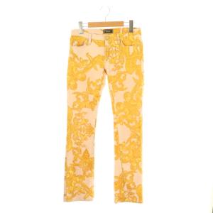 ヴィンテージ パンツ 総柄 ソフトブーツカット ラメ 26 40 マスタードイエロー アイボリー /ES