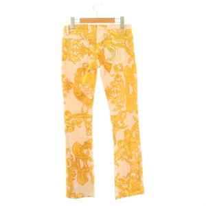 VERSACE ヴィンテージ パンツ 総柄 ソフトブーツカット ラメ 26 40 マスタードイエロー アイボリー /ES