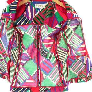 YVES SAINT LAURENT ヴィンテージ テーラードジャケット 総柄 36 レッド マルチカラー /ES GY