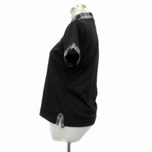 courreges ポロシャツ ポロカラー 半袖 ロゴ刺繍 チェック柄 38 M 黒 ブラック /HO5 GY53