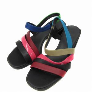 Twins ストラップサンダル チャンキーヒール ローヒール 37 23.5?p マルチカラー 黒 ブラック