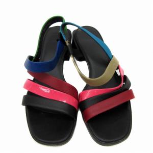 CAMPER Twins ストラップサンダル チャンキーヒール ローヒール 37 23.5?p マルチカラー 黒 ブラック