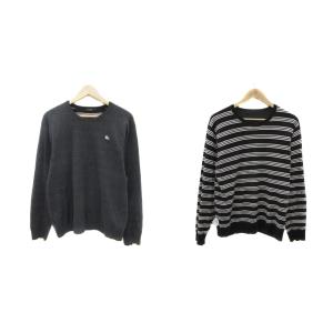 ニット セーター 長袖 ラウンドネック リバーシブル 無地 ボーダー柄 3 マルチカラー グレー /YS12