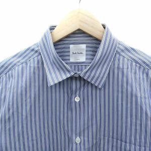 PAUL SMITH Yシャツ ワイシャツ ドレスシャツ 長袖 ストライプ柄 L 青 ブルー 白 ホワイト 800PN /SM10