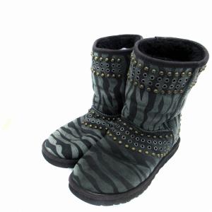 × ジミーチュウ JIMMY CHOO ムートンブーツ ショートブーツ ゼブラ柄 スタッズ US6 23cm