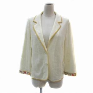 FASHION ニットジャケット ミドル丈 オープンカラー 大きいサイズ LL アイボリー 9130 0357879