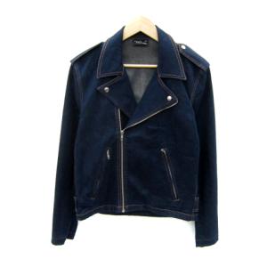 デニムライダースジャケット ミドル丈 ダブル 無地 46 S 紺 ネイビー /SY18 GY53