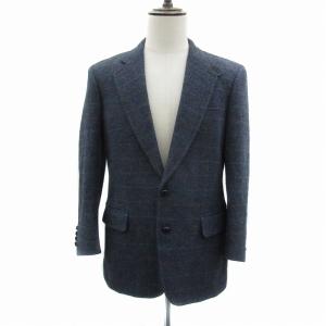 テーラードジャケット ミドル丈 シングルボタン チェック柄 マルチカラー 紺 ネイビー /YS7 GY53