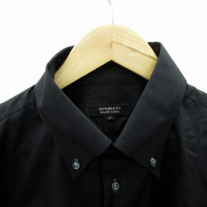 BURBERRY BLACK LABEL シャツ 長袖 ボタンダウン 無地 3 黒 ブラック BMW19-601-09 /YS16 GY53
