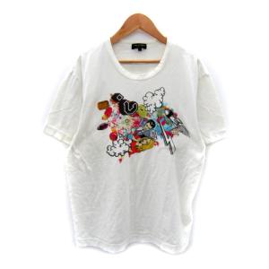 Tシャツ カットソー 半袖 ラウンドネック プリント M 白 ホワイト /SY8 GY53