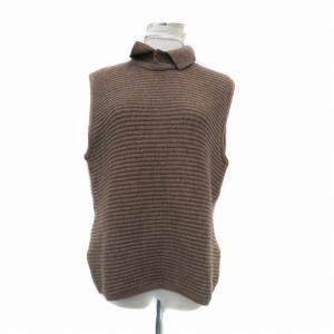 ニット セーター ステンカラー ノースリーブ 無地 ウール 34 XS 茶色 ブラウン /HO32 GY53
