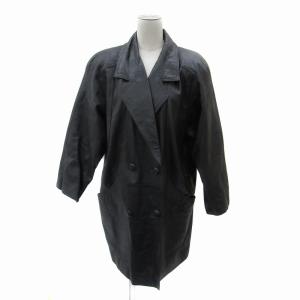 クリスティー CHRISTY ラムレザージャケット ロング丈 ダブルボタン M 黒 ブラック /YS19