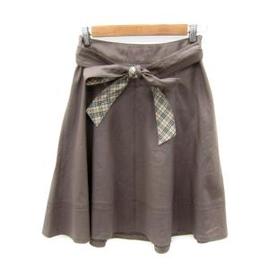 フレアスカート ひざ丈 無地 リボンベルト付き 38 M ブラウン /SY16 GY53