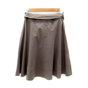 BURBERRY BLUE LABEL フレアスカート ひざ丈 無地 リボンベルト付き 38 M ブラウン /SY16 GY53