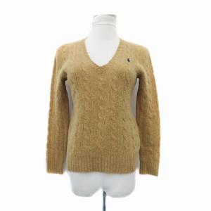 ニット セーター Vネック 長袖 ロゴ刺繍 カシミヤ混 S 茶色 ブラウン /HO3 GY53