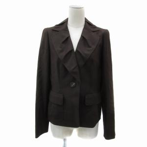 オープンカラージャケット ミドル丈 シングルボタン 無地 カシミヤ混 40 L 茶 ブラウン /YS33