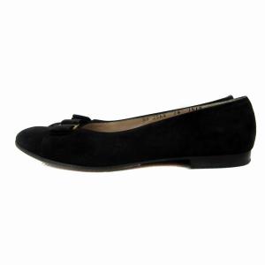 Salvatore Ferragamo フラットシューズ ラウンドトゥ ヴァラ リボン スエード 7.5 24.5?p 黒 ブラック 2564
