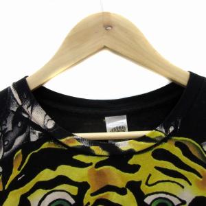 Ed Hardy Tシャツ カットソー 半袖 ラウンドネック アニマル柄 ラインストーン S マルチカラー 黒 ブラック