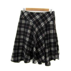 フレアスカート ひざ丈 チェック柄 カシミヤ混 38 M 黒 ブラック /SY11 GY53