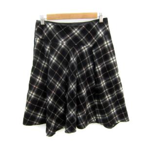 BURBERRY BLUE LABEL フレアスカート ひざ丈 チェック柄 カシミヤ混 38 M 黒 ブラック /SY11 GY53