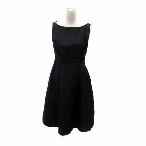 ワンピース ミモレ丈 ノースリーブ ラウンドネック シルク 40 ブラック