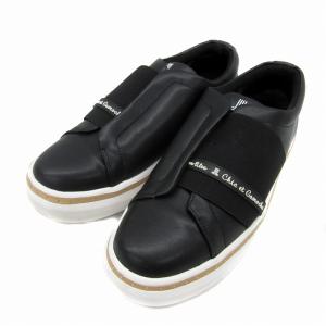 LANVIN en Bleu シューズ スニーカー スリッポン レザー 24.5?p 黒 ブラック 白 ホワイト 2676 /YS2