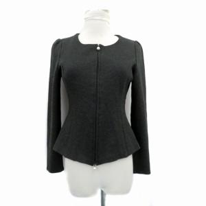 ノーカラージャケット ミドル丈 フィクパール ダブルジップ 34 XS チャコールグレー /HO25 GY53