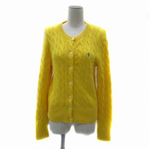 ニットカーディガン ミドル丈 ラウンドネック ケーブル編み M 黄色 イエロー /YS11 GY53