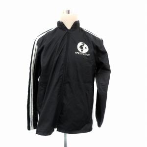 90s 初期 ブルゾンジャケット ミドル丈 スタンドカラー プリント ライン L 黒 ブラック オフホワイト