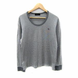 カットソー 長袖 ラウンドネック ボーダー柄 3 グレー 白 ホワイト /SY38 GY53