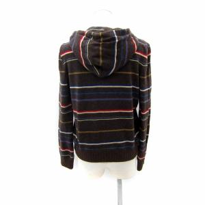 BURBERRY BLUE LABEL ジャケット ニットパーカー ミドル丈 マルチボーダー柄 ロゴ刺繍 ジップアップ 38 M 茶 ブラウン