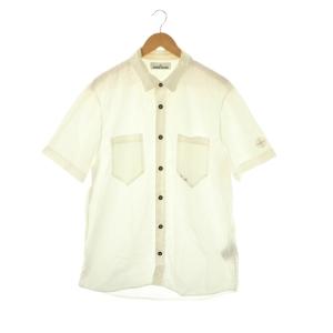 シャツ 半袖 前開き ロゴ コットン XL オフホワイト /NR GY53