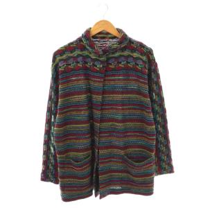 カーディガン ニット 総柄 ボーダー ウール モヘア混 M ボルドー マルチカラー /ES GY53