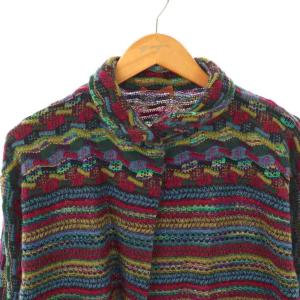 MISSONI カーディガン ニット 総柄 ボーダー ウール モヘア混 M ボルドー マルチカラー /ES GY53