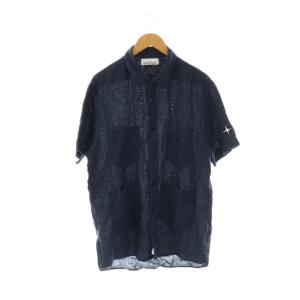 リネンガーメントダイ シャツ 半袖 前開き XL 紺 /NR GY53